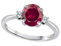 Tommaso Design™ 7mm Round Created Ruby and Diamond Classic 3 stone Engagement Ring
