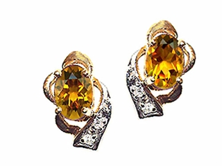 Tommaso Design(tm) Oval 6x4 mm Genuine Citrine and Diamond Earrings