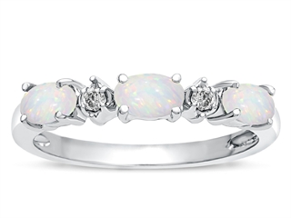 Genuine Opal and Diamond 3 Stone Ring
