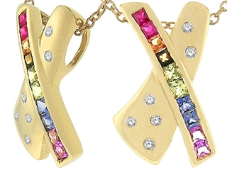 Tommaso Design(tm) Rainbow Sapphire Pendant with 10 Genuine Multi Color Princess Cut Sapphires