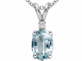 Tommaso Design(tm) Oval 7x5 mm Genuine Aquamarine and Diamond Pendant