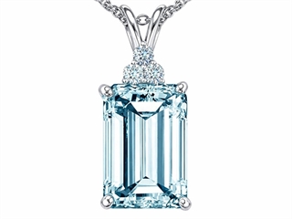 Tommaso Design(tm) Emerald Cut 10x8 mm Genuine Aquamarine and Diamond Pendant