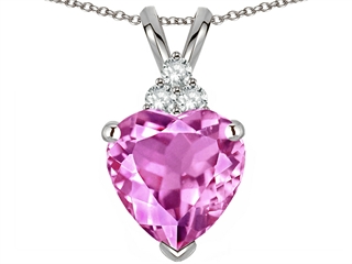 EZ Tommaso Design(tm) Heart Shape 8mm Created Pink Sapphire and Genuine Diamond Heart Pendant