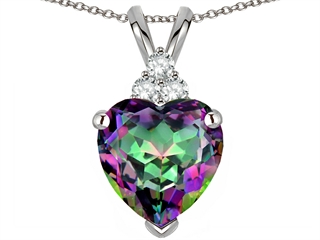 Tommaso Design(tm) 8mm Heart Shape Rainbow Mystic Topaz and Genuine Diamond Heart Pendant