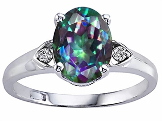 Tommaso Design(tm) Oval 9x7mm Mystic Rainbow Topaz and Diamond Ring