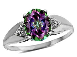 Tommaso Design(tm) Oval 9x7mm Mystic Rainbow Topaz and Diamond Ring