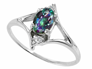 Tommaso Design(tm) Oval 6x4mm Mystic Rainbow Topaz and Diamond Ring
