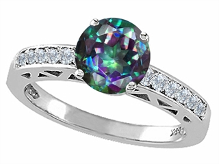 Tommaso Design(tm) Round 7mm Mystic Rainbow Topaz and Diamond Solitaire Engagement Ring