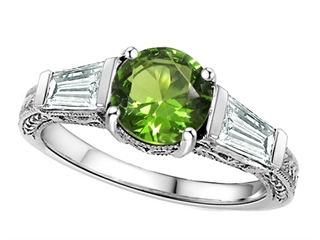 925 Sterling Silver 14K White Gold Plated Genuine Peridot Engagement Ring Peridot Engagement Rings