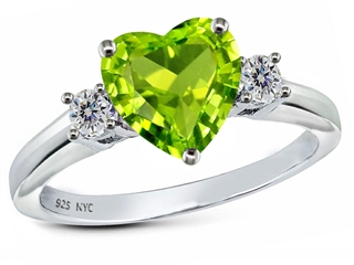 925 Sterling Silver 14K White Gold Plated Genuine Heart Shape Peridot Engagement Ring Peridot Engagement Rings