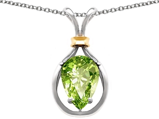 925 Sterling Silver and 18k Gold Two Tone Genuine Pear Shape Peridot Pendant peridot pendant