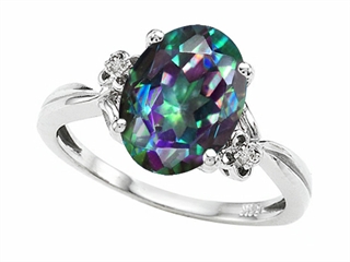 Tommaso Design(tm) Oval 10x8mm Mystic Rainbow Topaz and Diamond Ring
