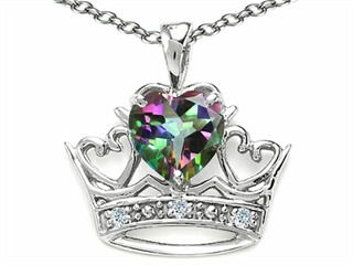 Tommaso Design(tm) Heart Shape 6mm Mystic Rainbow Topaz and Diamond Crown Pendant
