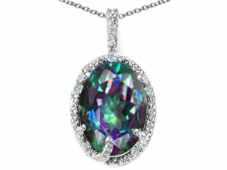 Tommaso Design(tm) Oval 10x8mm Rainbow Mystic Topaz and Diamond Pendant