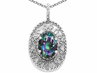 Tommaso Design(tm) Oval 9x7mm Rainbow Mystic Topaz Filigree Pendant