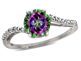 Tommaso Design(tm) 7mm Round Mystic Rainbow Topaz and Diamonds Bypass Ring