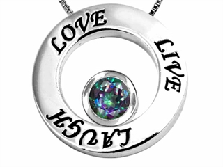 Original Star K(tm) Live/Love/Laugh Circle of Life Pendant with Round 7mm Mystic Rainbow Topaz