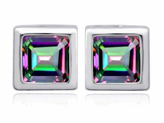 Original Star K(tm) 8mm Square Cut Mystic Rainbow Topaz Earring Studs