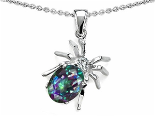 Original Star K(tm) Spider Pendant With 9x7mm Oval Rainbow Mystic Topaz