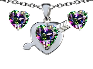Original Star K(tm) Rainbow Mystic Topaz 8mm Heart with Arrow Pendant Box Set with Free matching earrings