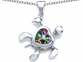 Original Star K(tm) Large 10mm Heart Shape Rainbow Mystic Topaz Sea Turtle Pendant