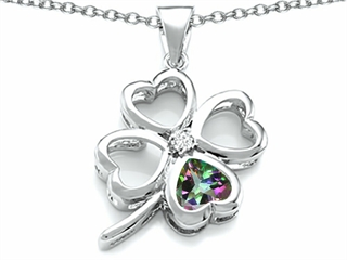 Celtic Love By Kelly(tm) Large 7mm Heart Shape Rainbow Mystic Topaz Lucky Clover Heart Pendant