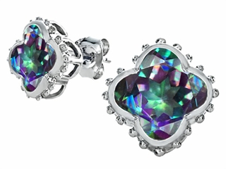 Original Star K(tm) Clover Earring Studs with 8mm Clover Cut Rainbow Mystic Topaz