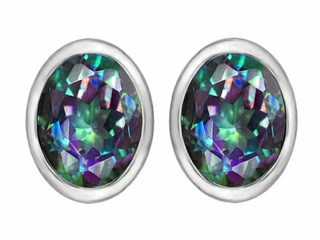 Original Star K(tm) 8x6mm Oval Mystic Rainbow Topaz Earring Studs