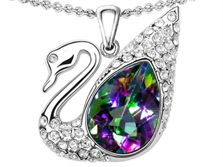 Original Star K(tm) Love Swan Pendant With Pear Shape Rainbow Mystic Topaz
