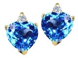 Tommaso Design™ Heart Shape 6mm Blue Topaz and Genuine Diamonds Earring Studs