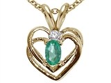 Tommaso Design™ Oval 5x3mm Genuine Emerald and Diamond Heart Pendant