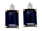 Tommaso Design™ Emerald Cut Genuine Sapphire and Diamon Earring Studs