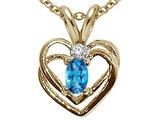 Tommaso Design™ Oval 5x3mm Genuine Blue Topaz and Diamond Heart Pendant