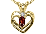 Tommaso Design™ Oval 5x3mm Genuine Garnet and Diamond Heart Pendant