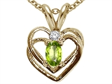 Tommaso Design™ Oval 5x3mm Genuine Peridot and Diamond Heart Pendant