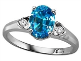 Tommaso Design™ Oval 8x6mm Genuine Blue Topaz and Diamond Ring