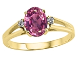 Tommaso Design™ Oval 7x5mm Genuine Pink Tourmaline and Diamond Ring