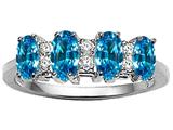 Tommaso Design™ Oval 5x3mm Genuine 4 Stone Blue Topaz and Diamond Ring