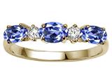 Tommaso Design™ Oval 5x3mm Genuine 3 Stones Tanzanite and Diamond Ring