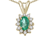 Tommaso Design™ Oval 7x5mm Genuine Emerald and Diamond Pendant