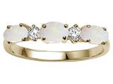Tommaso Design™ Genuine Opal and Diamond 3 Stone Ring