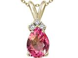 Tommaso Design™ Pear Shape 8x6mm Genuine Pink Tourmaline and Diamond Pendant