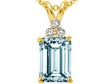 Tommaso Design™ Emerald Cut 8x6mm Genuine Aquamarine and Diamond Pendant