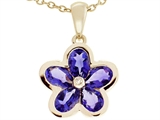 Tommaso Design™ .85 inch long Flower Pendant made with one Diamond and Genuine Pear Shape Iolite.