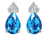 Tommaso Design™ Pear Shape 8x6mm Genuine Blue Topaz and Diamond Earrings
