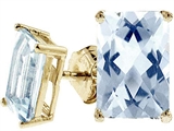 Tommaso Design™ Genuine 8x6 Rare European Checkerboard Emerald Cut Aquamarine Earrings