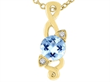 Tommaso Design™ Genuine Round Brilliant Aquamarine Pendant