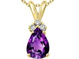 Tommaso Design™ Pear Shape 8x6mm Genuine Amethyst and Diamond Pendant