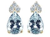 Tommaso Design™ Pear Shape 8x6mm Genuine Aquamarine and Diamond Earrings
