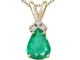 Tommaso Design™ Pear Shape 8x6mm Genuine Emerald and Diamond Pendant